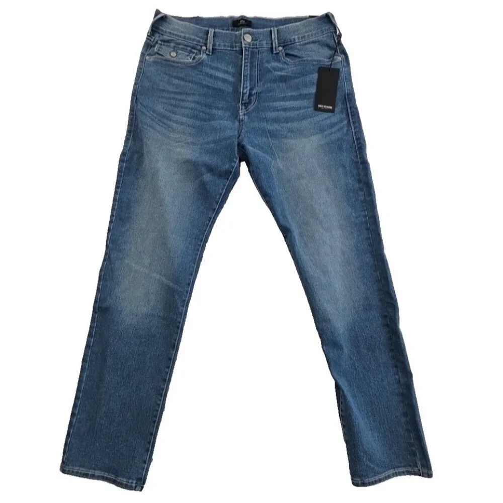 NWT True Religion Rocco Jeans Men's 36x32 Light Relaxed Flap Pocket Green Stitch